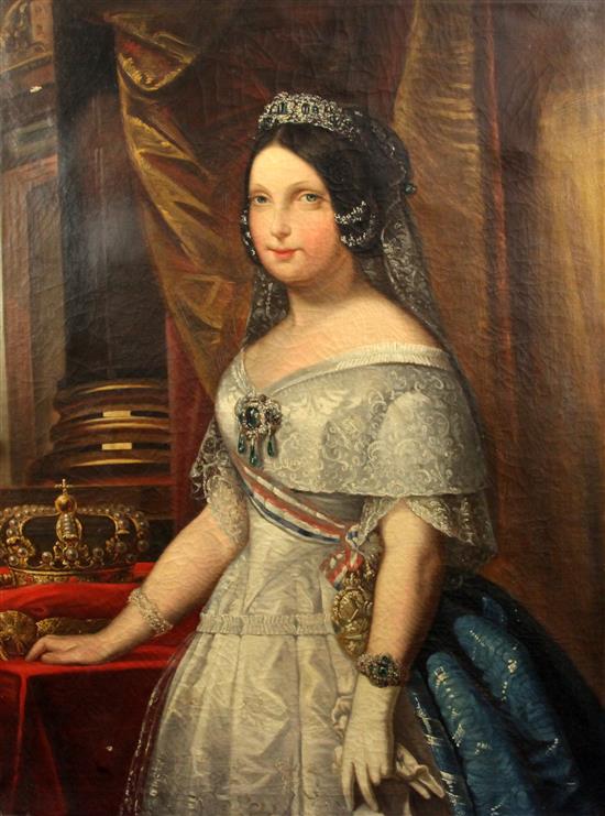 19th century Spanish School Portrait of Queen Victoria, 46.5 x 36.5in., unframed